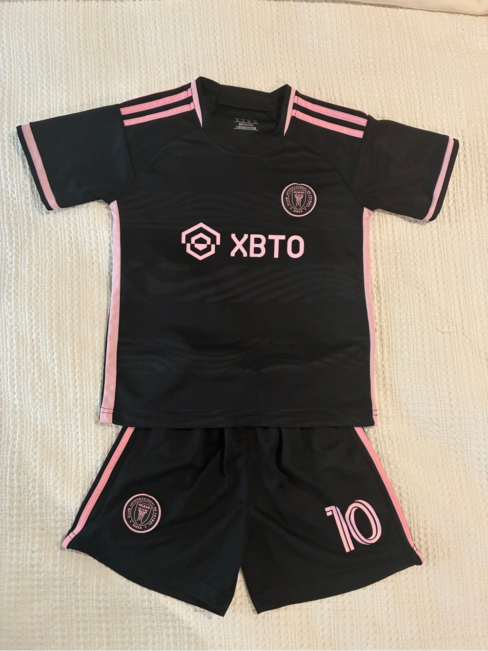 Kids Lionel Messi Inter Miami Black & Pink Soccer Jersey and Shorts Set
